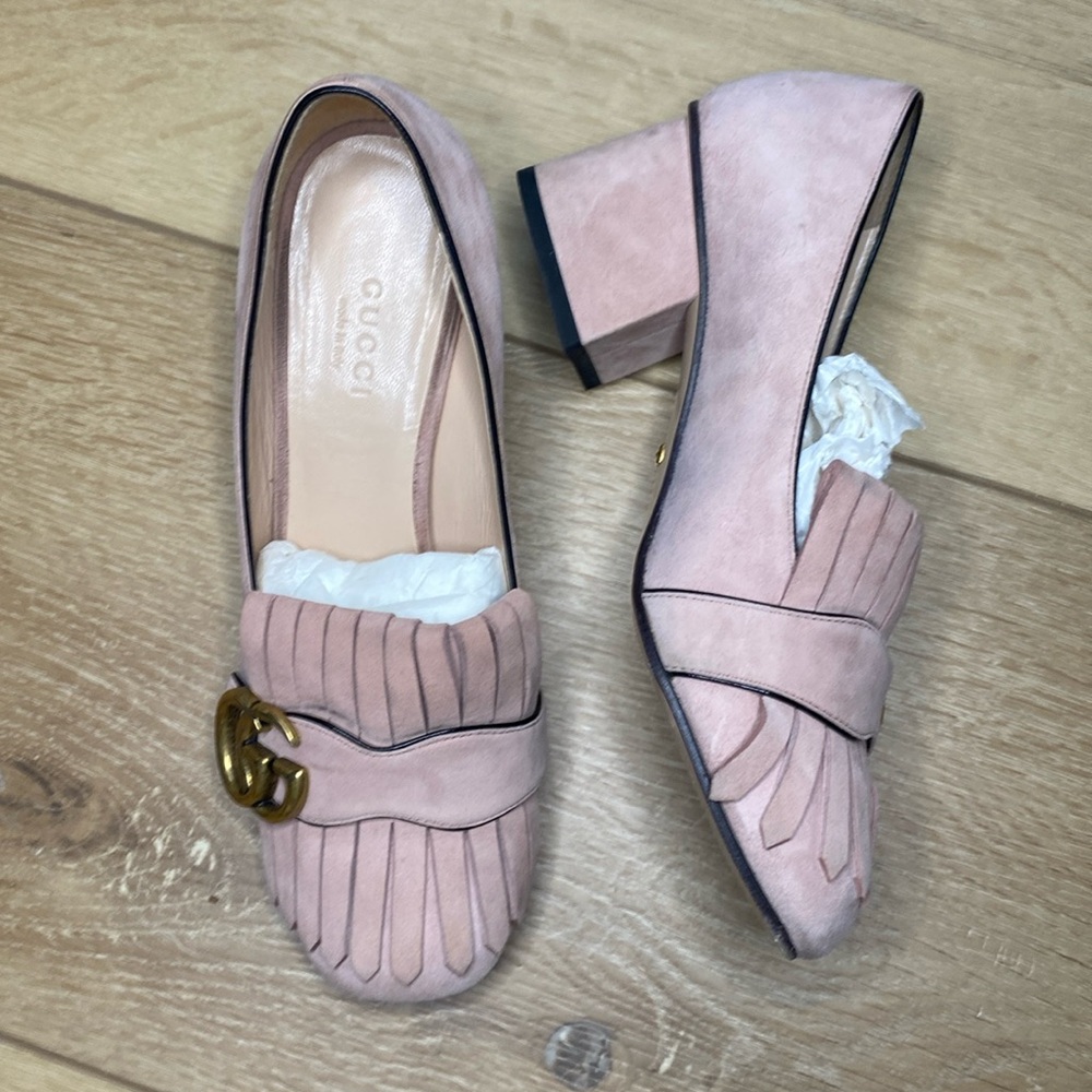 Gucci Suede Kid Scamosciato shoes 35 (5) GG logo crystal pink with box